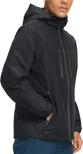 Vista 2 de CAMEL CROWN Chaqueta impermeable para hombre, cortavientos con capucha, para senderismo, escalada, viajes