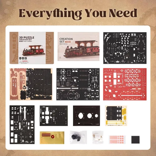Vista 6 de ROBOTIME - Rompecabezas 3D para adultos, kit de modelo de tren steampunk de madera para armar, kit de bricolaje, juguete de madera, hobby, regalo