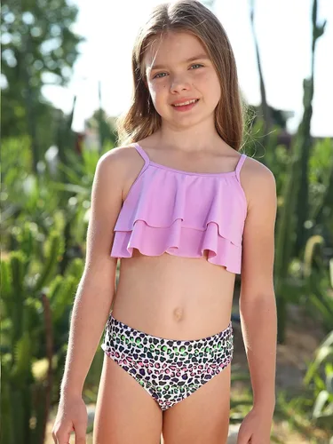 Vista 5 de SHEKINI Trajes de baño de dos piezas con estampado floral para niñas