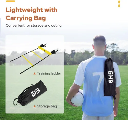Vista 7 de GHB Pro Agility Ladder Agility Training Ladder Speed 12 Rung 20ft with Carrying Bag Amarillo-Paquete de 2
