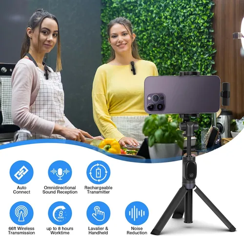 Vista 6 de Micrófono de solapa profesional inalámbrico Lavalier para iPhone, iPad, micrófono de grabación de condensador omnidireccional inalámbrico