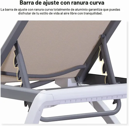 Vista 8 de PURPLE LEAF Juego de 3 tumbonas para patio con brazo y mesa, plástico Caqui