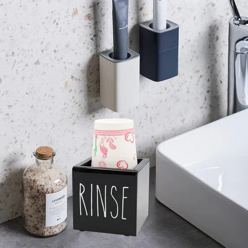 Vista 3 de Dispensador de vasos de papel Dixie de acrílico negro, portavasos desechables con organizador de enjuague, portavasos de 3/5 oz, organizador