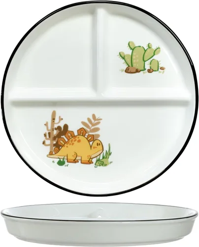 Vista 16 de 1 pieza de plato de porcelana con control de porción de dinosaurio, plato dividido para una alimentación racional, plato de postre dividido, plato