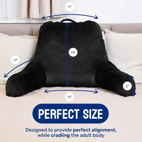 Vista 6 de ComfortSpa - Almohada de lectura para cama tamaño adulto, almohada de respaldo con brazos, bolsillos y funda lavable; Úsela como almohada de cama