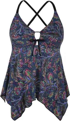 Vista 26 de Firpearl Trajes de baño tankini para mujeres, modestos y fluidos, espalda cruzada, talla plus, top de traje de baño Azul aguamarina
