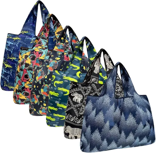 Vista 14 de allydrew Bolsas grandes plegables de nailon reutilizables para comestibles, paquete de 6