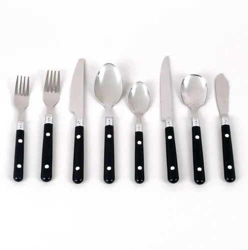 Vista 2 de Gibson Home 64418.58 Casual Living 58 PC Conjunto de cubiertos Manijas Plástico Bandeja, 1, Negro / Blanco