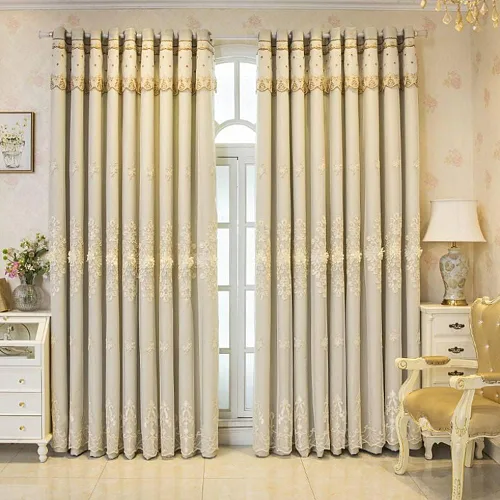 Vista 4 de Amidoudou 1 Par de Cortinas Europeas de Doble Capa Cortinas Bordadas de Lujo para Sala de Estar Dormitorio (Beige, 52x90 Pulgadas)