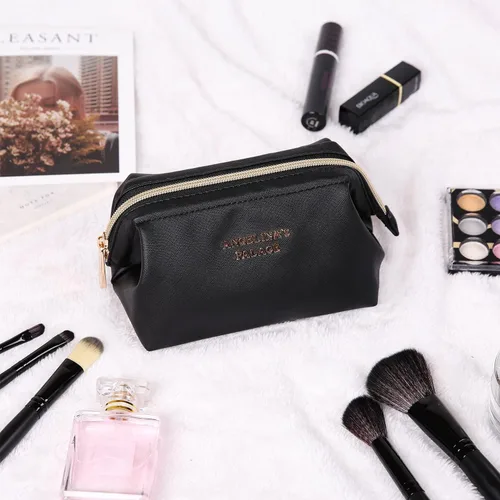 Vista 7 de Angelina's Palace Bolsa de maquillaje de viaje impermeable de cuero vegano, organizador de artículos de tocador oriental estilo retro, bolsa de Negro