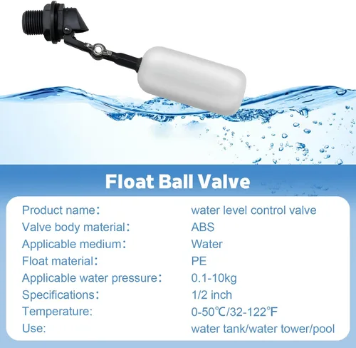 Vista 6 de Paquete de 2 válvulas de flotador de agua de 1/2 pulgada, 1/2 pulgada de latón con brazo ajustable, llenado automático y control de nivel de agua