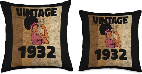Vista 3 de Vintage 1932 Limited Edition 91st Birthday Afro Girls Women Throw Pillow
