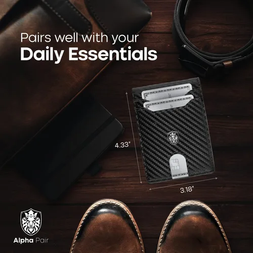 Vista 2 de ALPHA PAIR Cartera RFID para hombre Cartera delgada para hombre Cartera para hombre con 10 tarjeteros de crédito y 1 ventana de identificación