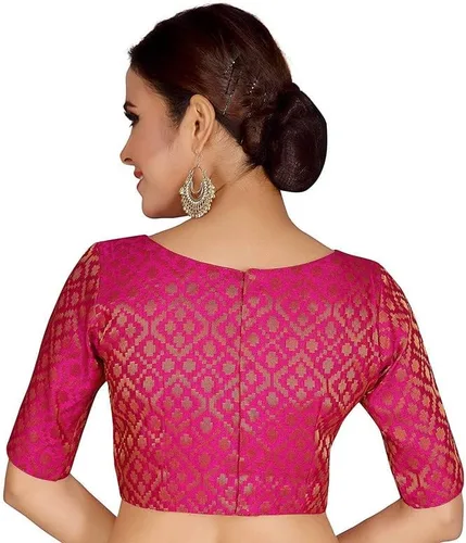 Vista 3 de Ropa de fiesta para mujer Bollywood poliéster brocado estilo sari blusa manga codo busto sin relleno
