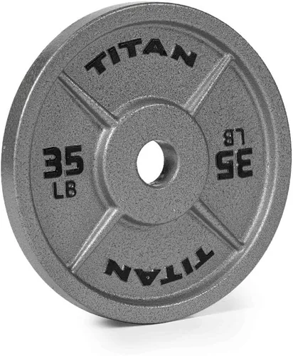 Vista 10 de Titan Fitnes Cast Iron Olympic Plates, Classic Weight Plate Design, Hammer Finish