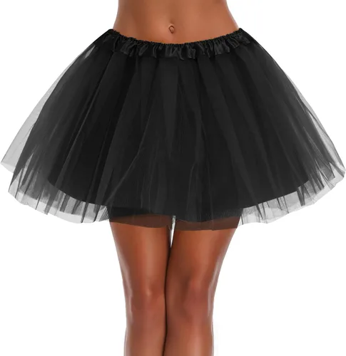 Vista 25 de Falda tutú de tul elástica clásica de 3, 4, 5 capas para mujer, adolescente, adulta Negro (3layer-Black)