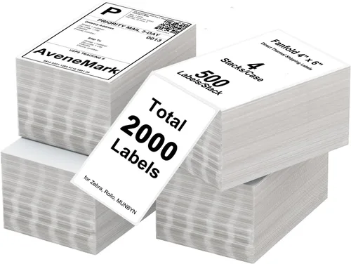 Vista 12 de AveneMark 12 rollos de etiquetas térmicas directas adhesivas de 2" x 1" para códigos de barras, direcciones postales, etiquetas de envío compatibles