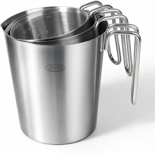 Vista 10 de Newness Juego de 2 tazas medidoras de acero inoxidable (3 marcas, incluye escala de taza/ml/onza) (2 y 3 tazas) taza medidora de metal con asa