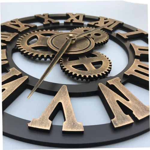 Vista 2 de IMIKEYA Reloj de pared vintage steampunk reloj de pared de metal engranaje de pared reloj digital digital de pared silencioso moderno reloj de bambú