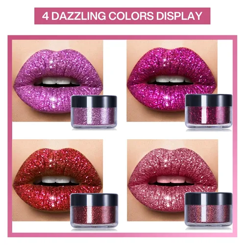 Vista 4 de LOKFAR Kit de labios con purpurina de 4 colores – Polvo de pigmento brillante de diamante y purpurina metálica brillante, resistente al agua