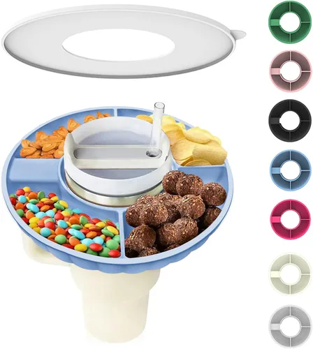 Vista 7 de Tazón de aperitivos para Stanley Cup, bandeja de aperitivos de silicona con tapa compatible con Stanley Cup de 30 oz, anillo de aperitivos
