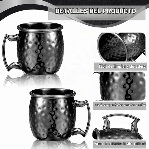 Vista 5 de 4 tazas pequeñas de Moscú de 2 onzas, vasos de cobre para el hogar, cocina, bar (negro)