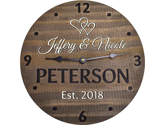 Vista 7 de Reloj de pared de madera hecho a mano de 11 pulgadas personalizado para pareja