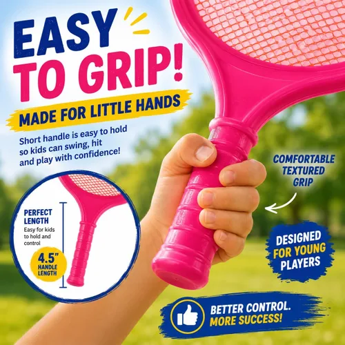 Vista 2 de Juego de raqueta de bádminton para niños, niños pequeños con paletas, pelota y pájaro, para estudiantes de jardín de infantes, deportes al aire