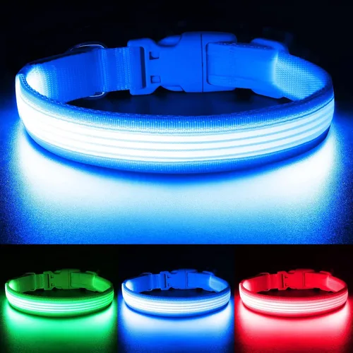 Vista 24 de YFbrite Collar LED para perro XS, ligero collar para gato, cómodo collar de cachorro iluminado, recargable por USB, luz de seguridad ajustable