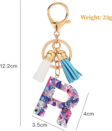 Vista 3 de Fario Llavero con letra inicial del alfabeto A-Z para mujer, colgante de borla, llavero para bolso, bolsos de mano para mujeres y niñas