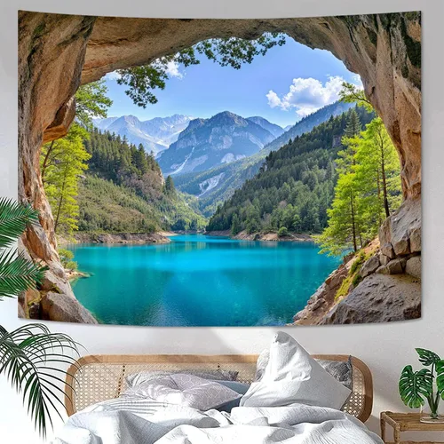 Vista 28 de Zussun Tapiz de Bosque Natural de Montaña Tapiz Verde de Pino Luz Solar Selva para Dormitorio Estético Planta Paisaje de Montaña Tapices Pequeños