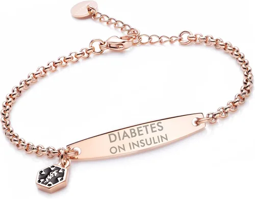 Vista 67 de LinnaLove - Pulsera de identificación de alerta médica con cadena Rolo simple pregrabada para mujer