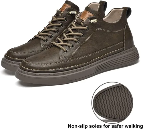 Vista 6 de Zapatos Oxford casuales de cuero para hombre, invisible, aumento de altura, antideslizante, suela suave, con cordones, zapatos de vestir a la moda