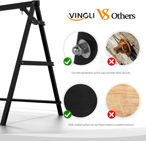 Vista 6 de VINGLI Marco de columpio para porche de 6.2 pies, soporte de madera resistente de 660 libras, soporte de columpio de madera con barra de conexión