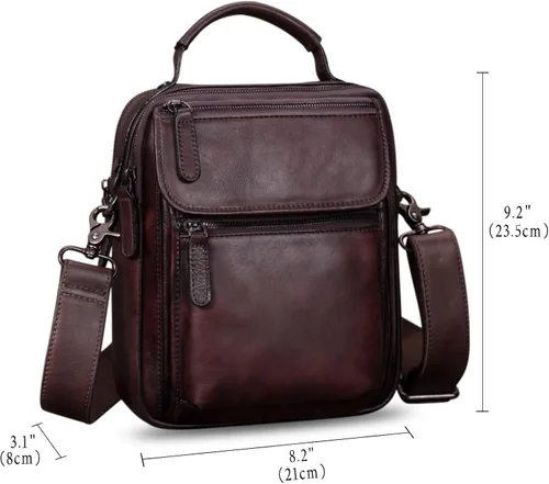 Vista 5 de IVTG Bolso de mensajero de cuero genuino para hombre, bolso bandolera bandolera para trabajo, negocios