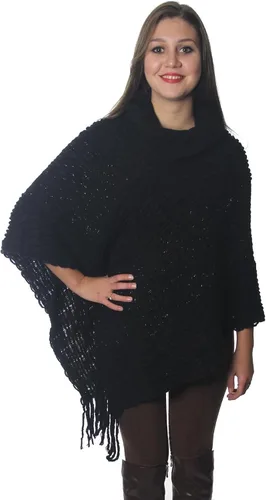 Vista 2 de Poncho Bohemio Vintage Batwing Ruana Style Knit Turtle Neck Cape Coat Outwear