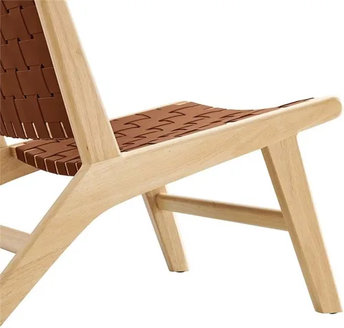 Vista 7 de Modway Saoirse - Sillón decorativo de madera de piel sintética en color marrón natural
