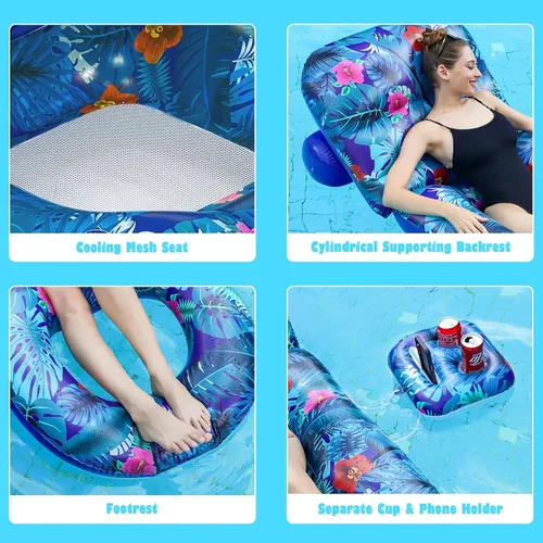 Vista 3 de FindUWill Flotadores de piscina para adultos, tumbona inflable grande para piscina, balsa flotante, flotador de bronceado Sunchill, accesorios