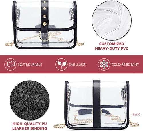 Vista 4 de Bolsa transparente aprobada para estadios, bolso transparente para mujer, bolsa cruzada para eventos deportivos, conciertos