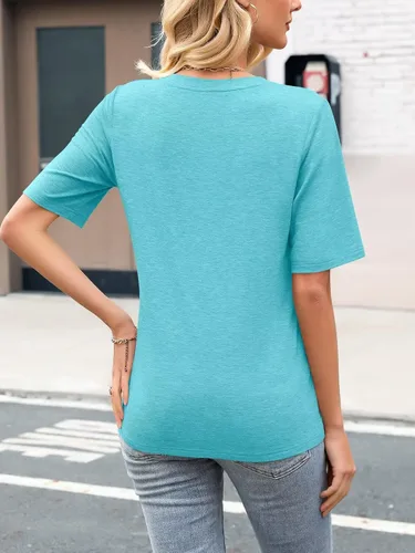 Vista 4 de Minetom Camisetas de verano básicas de media manga con cuello en V para mujer