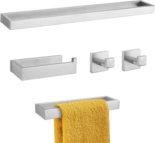 Vista 11 de Juego de 4 piezas de accesorios de hardware para baño, color negro, incluye toallero, soporte para toallas, gancho para bata, soporte para papel