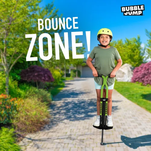 Vista 7 de BUBBLE JUMP Pogo Stick para niños de 10 años en adelante, color verde, para niños, niñas, adolescentes y adultos, de 80 a 160 libras, mango de goma