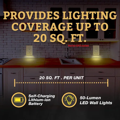 Vista 6 de Placa de cubierta de salida iluminada y luz nocturna LED, cubierta de toma de corriente de pared para cortes de energía durante tormentas de hielo