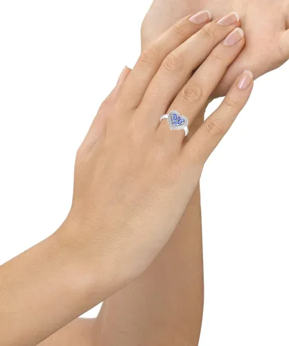 Vista 4 de Femme Luxe Anillo en forma de corazón de tanzanita de 0.33 GTW en plata de ley 925. Embalaje listo para regalo, talla 7, Metal precioso., Tanzanita