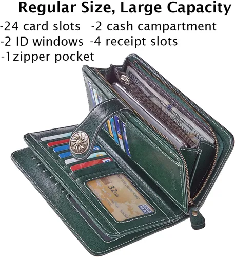 Vista 6 de Travelambo Cartera de mujer con bloqueo RFID para tarjetas de crédito, cartera de cuero de gran capacidad