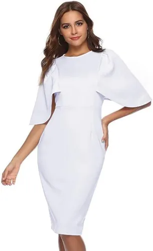 Vista 2 de Memoriesea Vestido midi de cóctel formal con volantes y mangas acampanadas para mujer