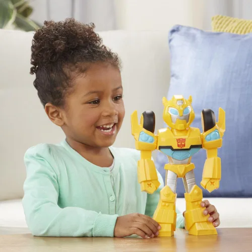 Vista 4 de Transformers Playskool Heroes Rescue Bots Academy Mega Mighties Bumblebee Figura de acción coleccionable de robot de 10 pulgadas, juguetes