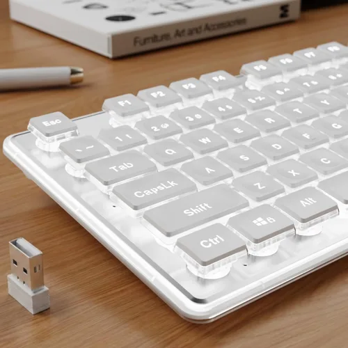 Vista 8 de SEUNKWANG EWEADN X7S - Teclado inalámbrico con retroiluminación blanca, panel de metal, teclado de computadora recargable de 2.4 G, luz silenciosa