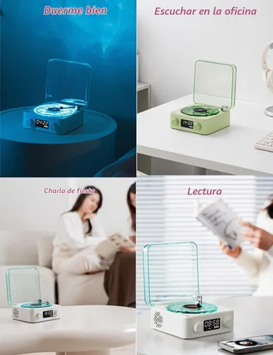 Vista 7 de The Waves - Altavoz Bluetooth, mini altavoces portátiles retro para ayudar a dormir, tocadiscos retro con ondas con luz ambiental, ruido blanco mar