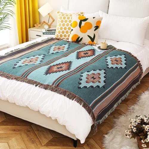 Vista 7 de Homesy - Mantas boho del suroeste, manta reversible verde azteca del suroeste para mueble, silla, sofá, hogar, uso exterior, playa, auto, carpa